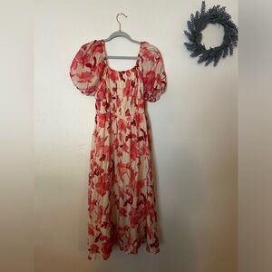 Hayden Los Angeles Smocked Floral Puff Sleeve Dress Size L
